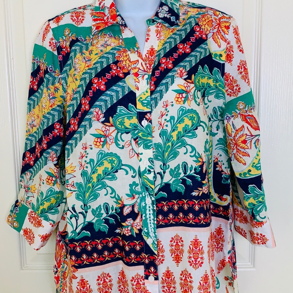 Chico’s Linen No Iron SZ 4 XS Button Down Blouse